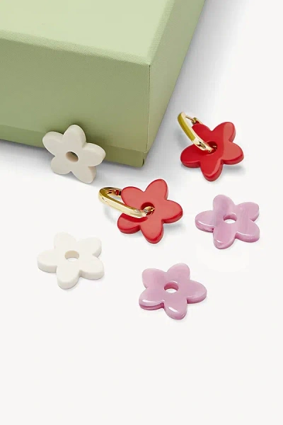 Machete Petite Flower Charm Hoop Earring Set In Chérie, Women's At Urban Outfitters In Multi