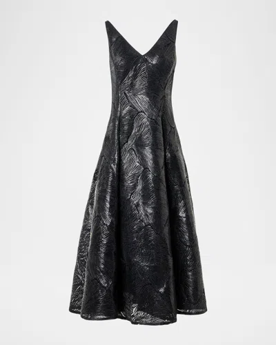 Akris Lacquered Sea Faille Sleeveless Midi Dress In Black