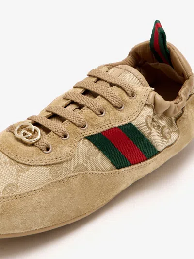 Gucci Shift Low Top Sneakers Rubber Sole Stripe In Brown