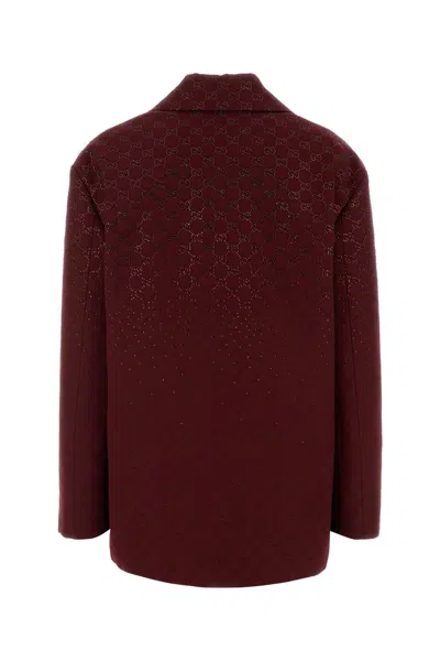 Gucci Padded Gg Canvas Jacket With Crystals In Burgundy