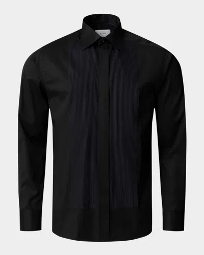 Eton Slim Fit Solid Plisse Shirt In Black