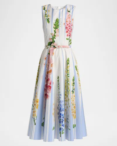 Oscar De La Renta Foxglove Sleeveless Stretch Cotton Dress In Multi