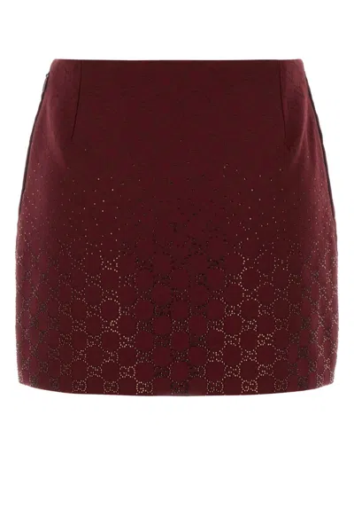 Gucci Gg Fabric High Waist Geometric Mini Skirt In Burgundy