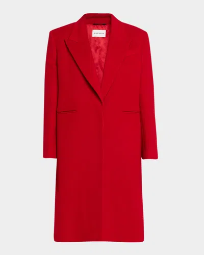 Givenchy Single-breasted Mid-length Wool Coat In Red