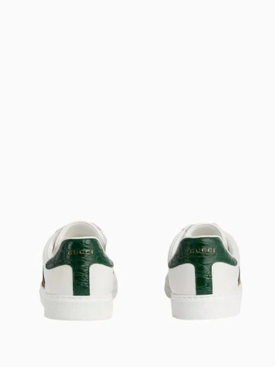 Gucci Ace Leather Sneakers With Lateral Web Band In White
