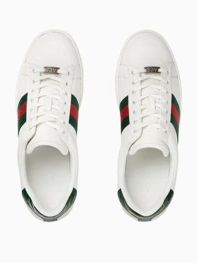Gucci Ace Leather Sneakers With Lateral Web Band In White