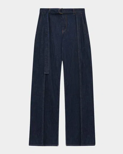 Loewe D-ring Belted Wide-leg Jeans In Blue