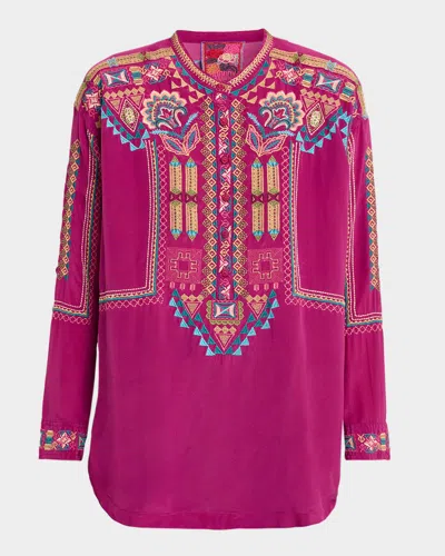 Johnny Was Selina Embroidered Silk Tunic