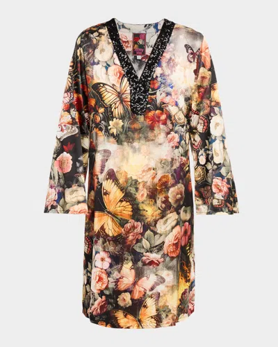 Johnny Was Judith Sequin Floral-print Midi Shift Dress