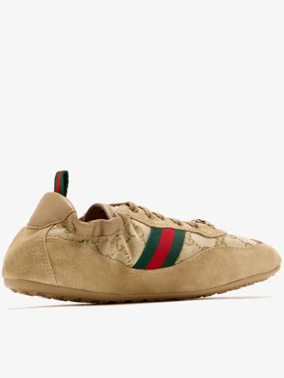 Gucci Shift Low Top Sneakers Rubber Sole Stripe In Brown