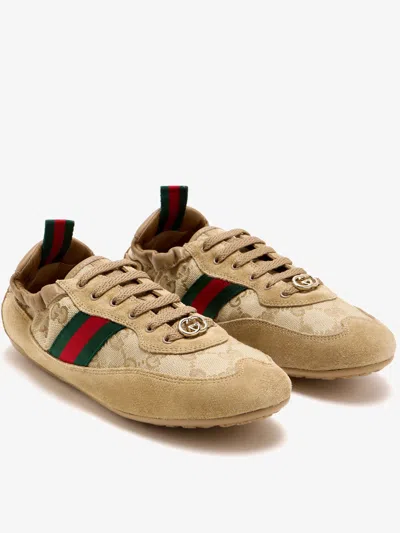Gucci Shift Low Top Sneakers Rubber Sole Stripe In Brown