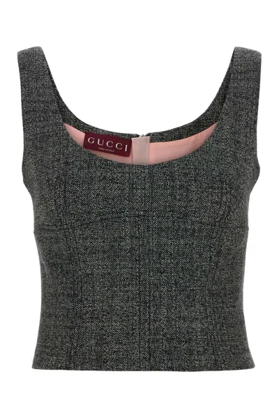 Gucci Wool Knit Tank Top Scoop Neckline In Black