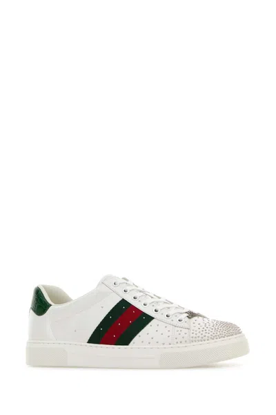 Gucci White Leather Sneakers In Animal Print