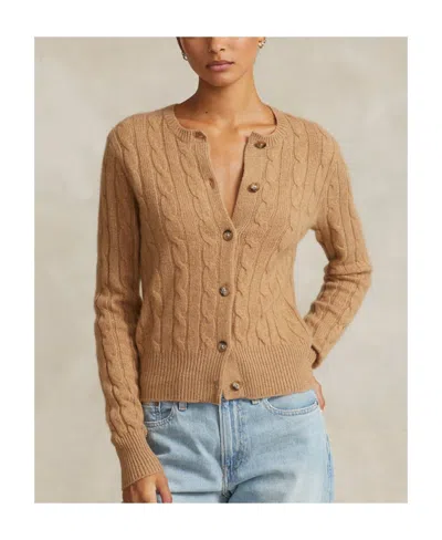 Polo Ralph Lauren Cable-knit Cashmere Cardigan In Brown