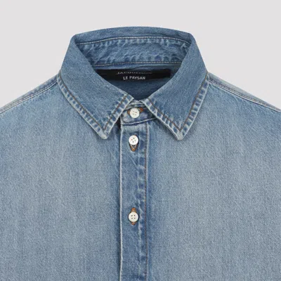 Jacquemus La Chemise De-nimes Simon With Embroidered Logo In Blue