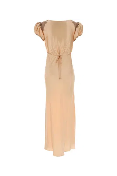 Chloé Satin Dress Puff Sleeves Maxi Lace In Animal Print