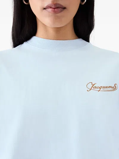 Jacquemus Le T-shirt Corto Logo-embroidered Cotton T-shirt In Blue