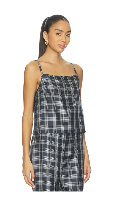 Theory Bind Strap Plaid Silk Top In Gray