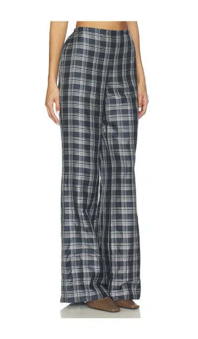 Theory Fluid Plaid High Waist Straight Leg Silk Pants In Gray