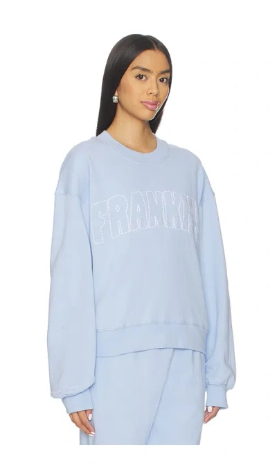 Frankies Bikinis Travel Day Cotton Crewneck Pullover In Blue