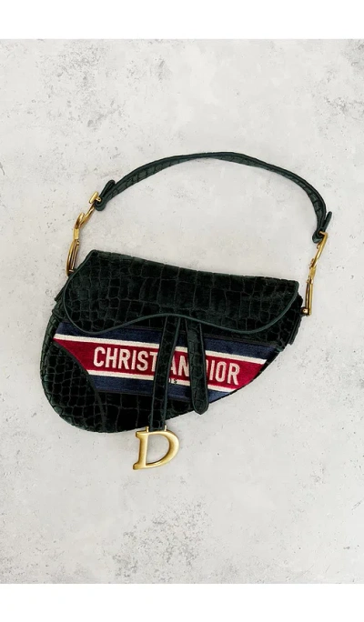 Fwrd Renew Dior Velvet Crocodile Effect Saddle Bag In Green