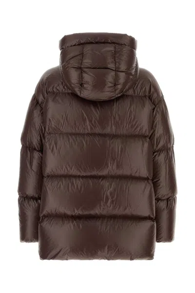 Jil Sander Chocolate Nylon Down Jacket In Animal Print