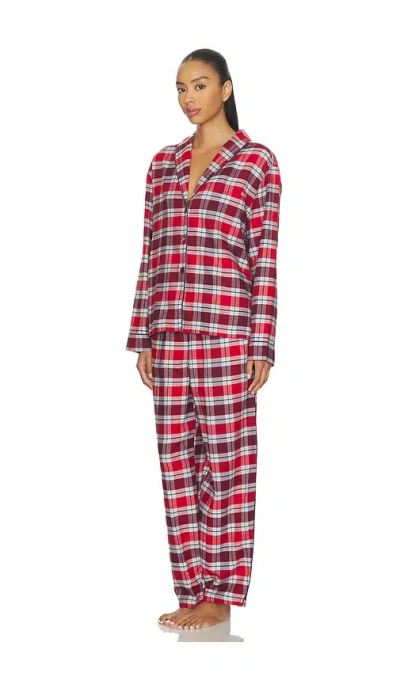 Lunya Brushed Flannel Shawl Collar Long Sleeve Pants Set Rustle Plaid In Multi