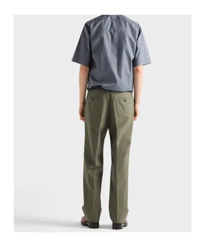 Prada Wide-leg Wool Pants In Green