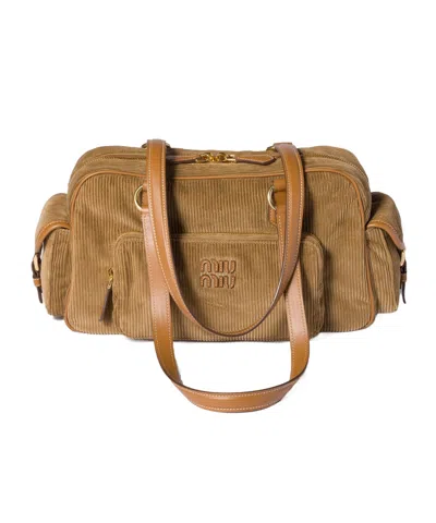 Miu Miu Corduroy Pocket Top-handle Bag In Brown