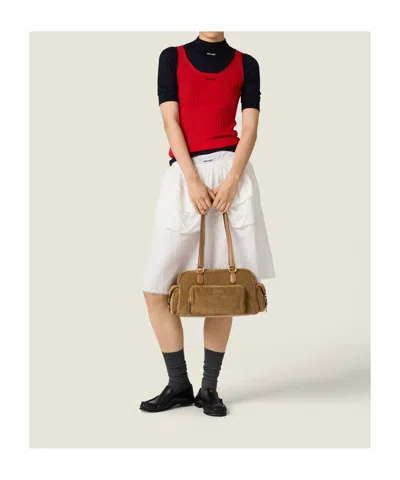 Miu Miu Corduroy Pocket Top-handle Bag In Brown