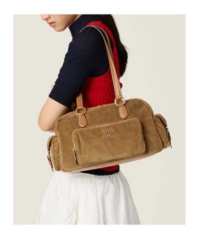Miu Miu Corduroy Pocket Top-handle Bag In Brown