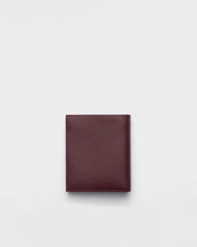 Prada Mens Burgundy Logo-plaque Leather Wallet In Brown