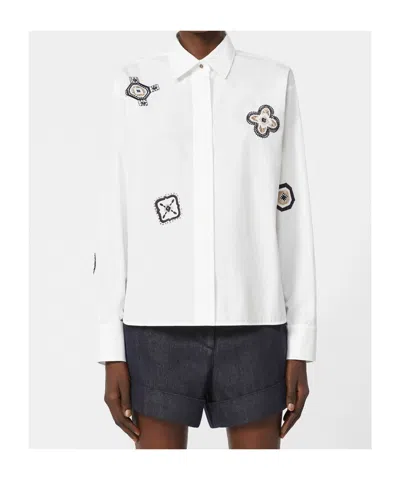 Max Mara Shock Embroidered Long Sleeve Button-up Shirt In White