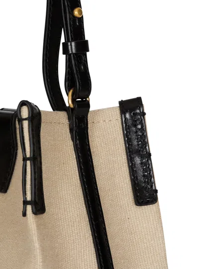 Balmain Release Bucket Bag In Canvas And Calfskin In Sand