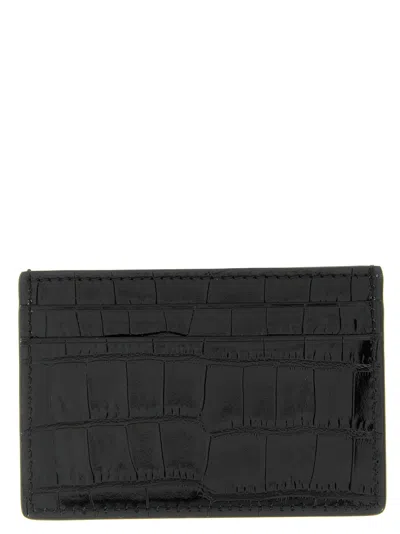 Tom Ford Crocodile-print Leather Card Holder In Black