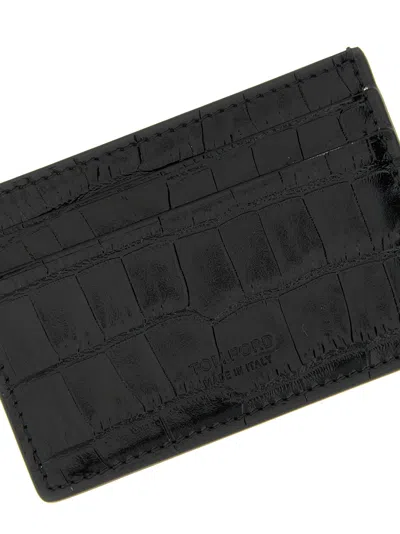 Tom Ford Crocodile-print Leather Card Holder In Black