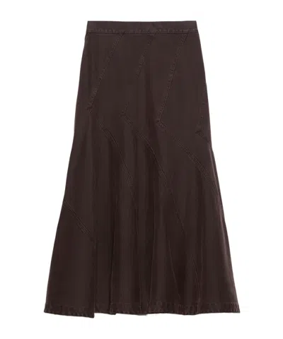 Maxco. Flared Cotton-drill Midi Skirt In Brown