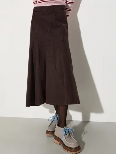 Maxco. Flared Cotton-drill Midi Skirt In Brown