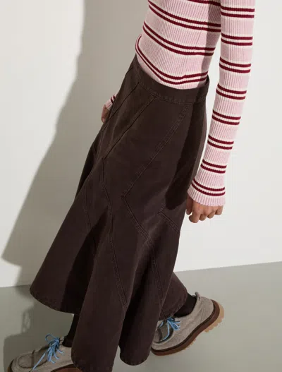 Maxco. Flared Cotton-drill Midi Skirt In Brown