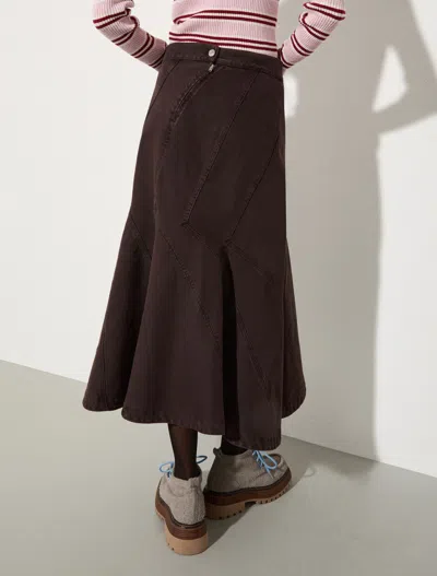 Maxco. Flared Cotton-drill Midi Skirt In Brown