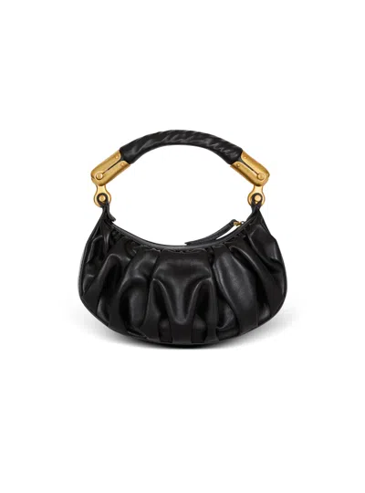 Balmain Ebene Mini Bag In Calfskin Leather In Black