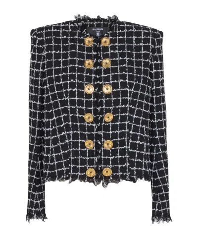 Balmain Tweed Jacket Long Sleeves Frayed Edges In Multi