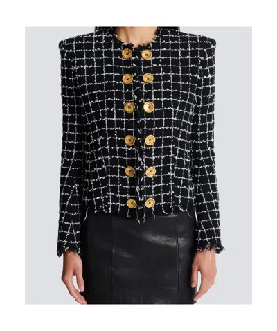 Balmain Tweed Jacket Long Sleeves Frayed Edges In Multi