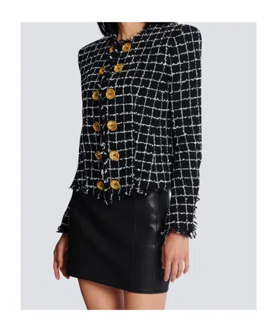 Balmain Tweed Jacket Long Sleeves Frayed Edges In Multi