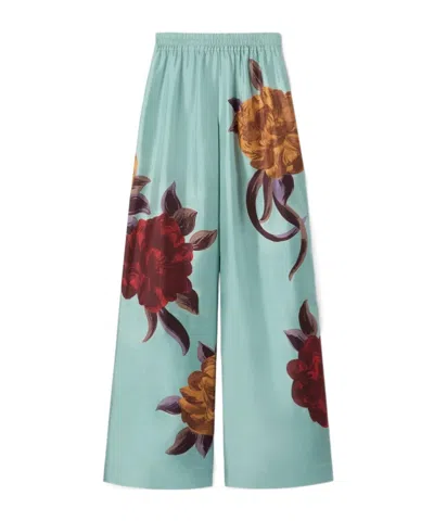 La Doublej La Double J Printed Silk-twill Palazzo Trousers In Green