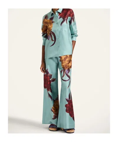 La Doublej La Double J Printed Silk-twill Palazzo Trousers In Green