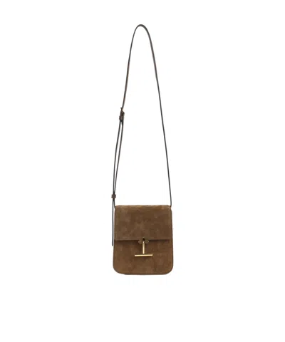 Tom Ford Mini Leather-trimmed Suede Shoulder Bag In Brown