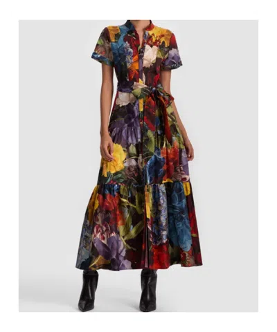 Alice And Olivia Flourish Lucy Roll-sleeve Midi Dress In Multi