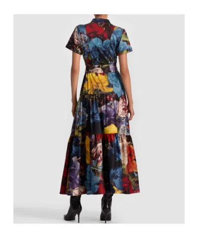 Alice And Olivia Flourish Lucy Roll-sleeve Midi Dress In Multi