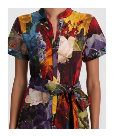 Alice And Olivia Flourish Lucy Roll-sleeve Midi Dress In Multi